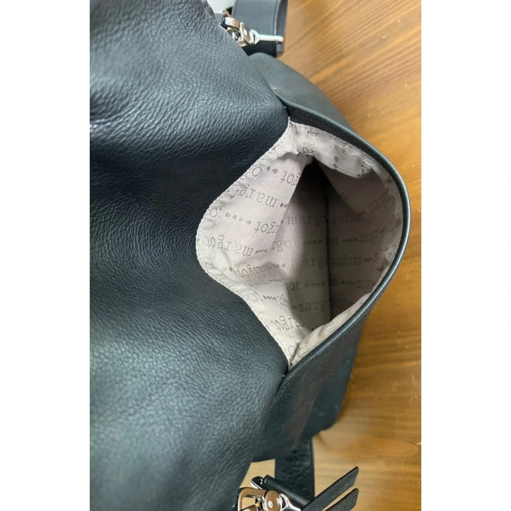 Margot Hobo Black Leather Fold Over Adjustable Shoulder/Crossbody‎ Bag Y2k